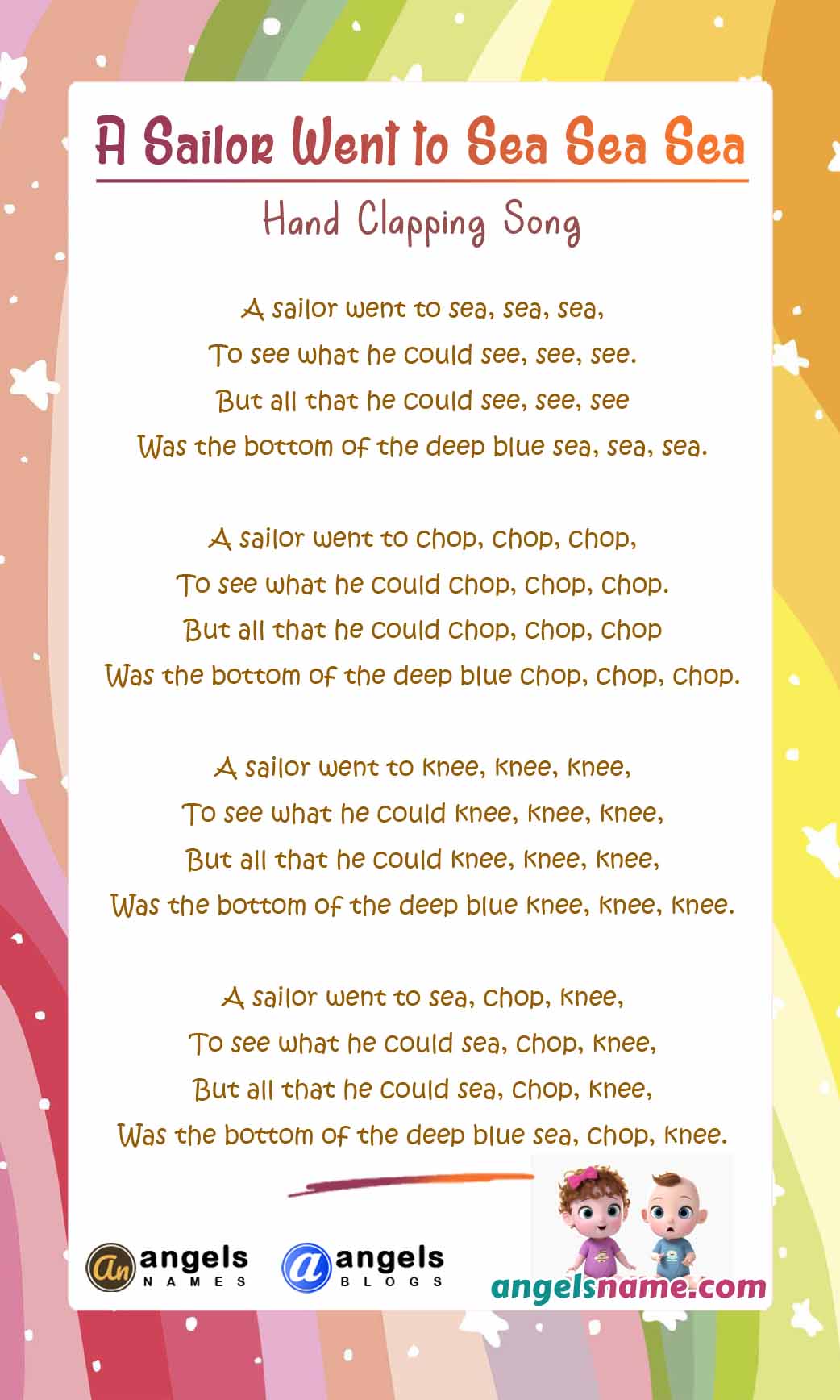 A Sailor Went to Sea Sea Sea – Hand Clapping Song & Kids Songs Lyrics in Text Format